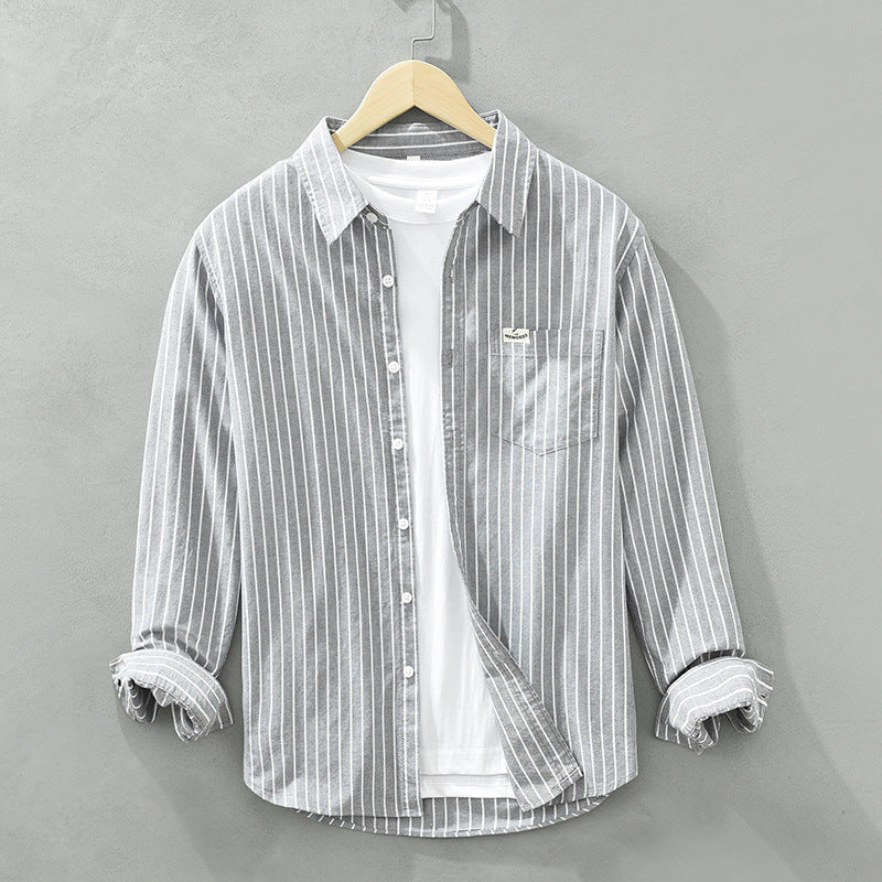 Camicia in cotone casual da uomo casual a maniche lunghe a righe in tessuto Oxford semplice e versatile