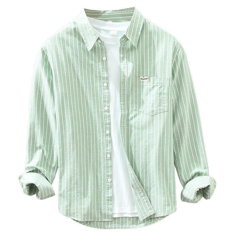 Camicia in cotone casual da uomo casual a maniche lunghe a righe in tessuto Oxford semplice e versatile