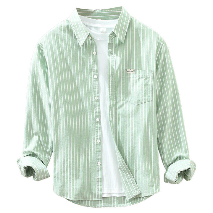 Camicia in cotone casual da uomo casual a maniche lunghe a righe in tessuto Oxford semplice e versatile