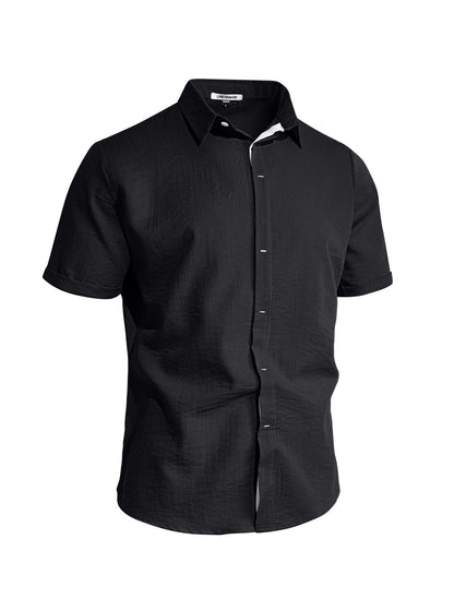 Camicia da uomo a maniche corte in tinta unita con risvolto