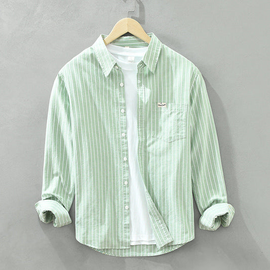 Camicia in cotone casual da uomo casual a maniche lunghe a righe in tessuto Oxford semplice e versatile