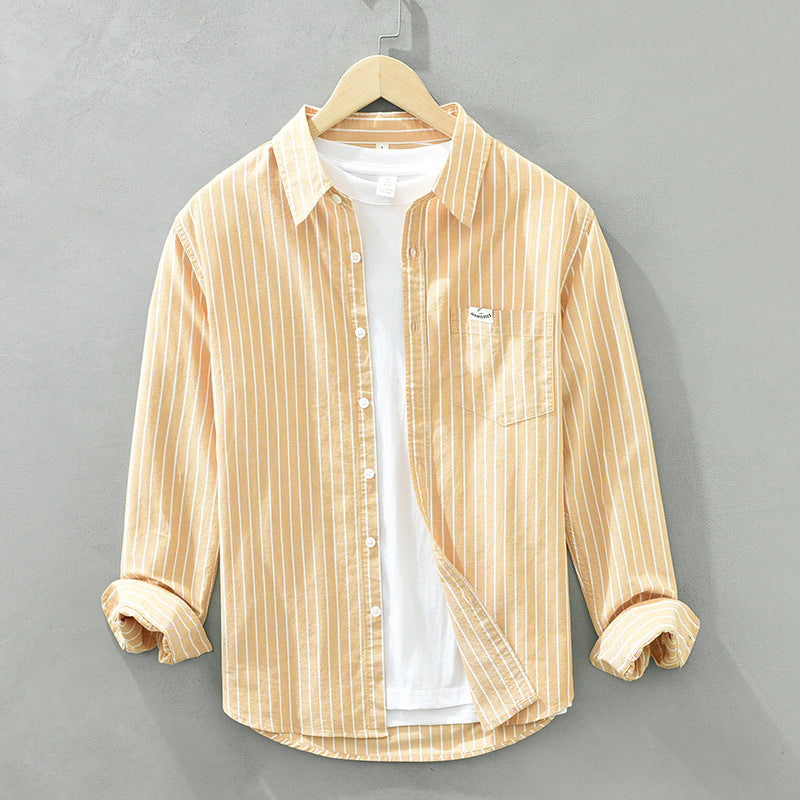 Camicia in cotone casual da uomo casual a maniche lunghe a righe in tessuto Oxford semplice e versatile