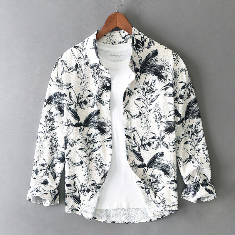 Camicia a maniche lunghe stampata retrò da uomo