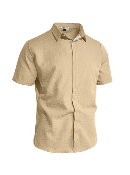 Camicia da uomo a maniche corte in tinta unita con risvolto
