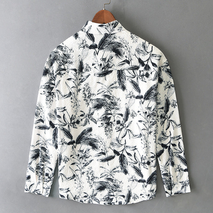 Camicia a maniche lunghe stampata retrò da uomo