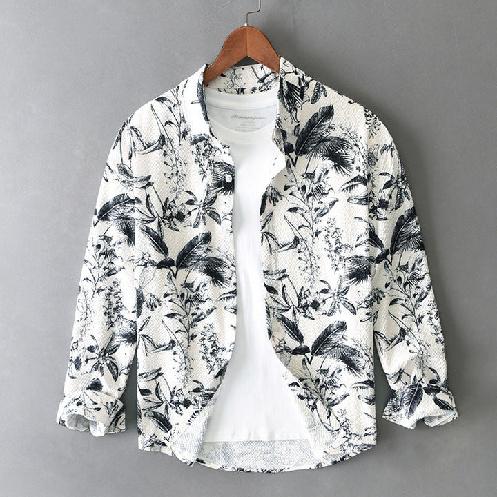 Camicia a maniche lunghe stampata retrò da uomo