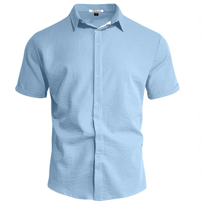Camicia da uomo a maniche corte in tinta unita con risvolto