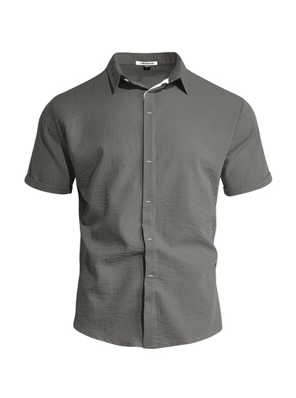 Camicia da uomo a maniche corte in tinta unita con risvolto