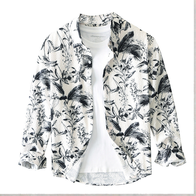 Camicia a maniche lunghe stampata retrò da uomo