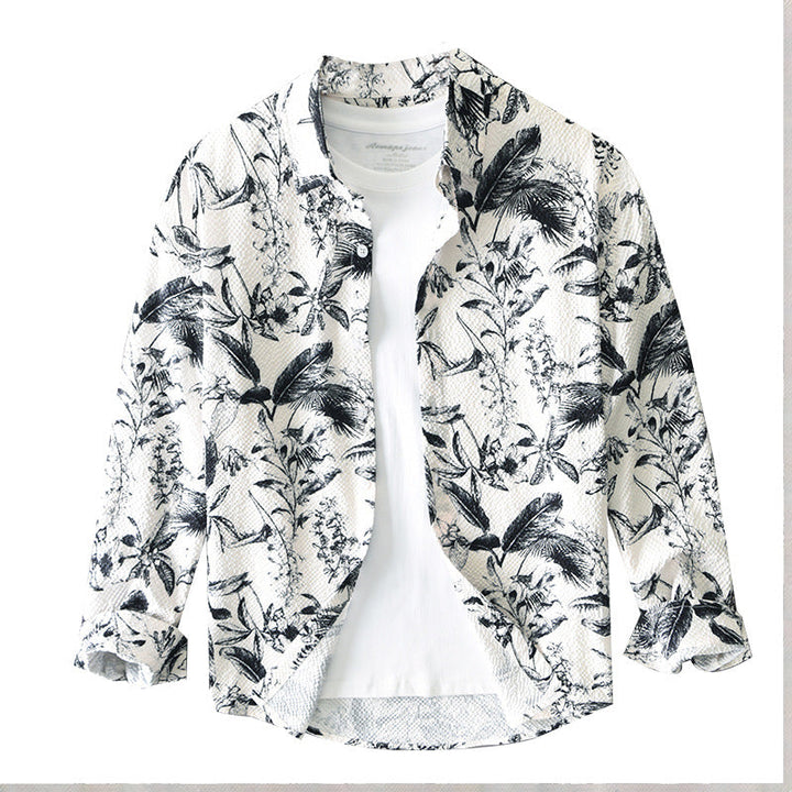 Camicia a maniche lunghe stampata retrò da uomo